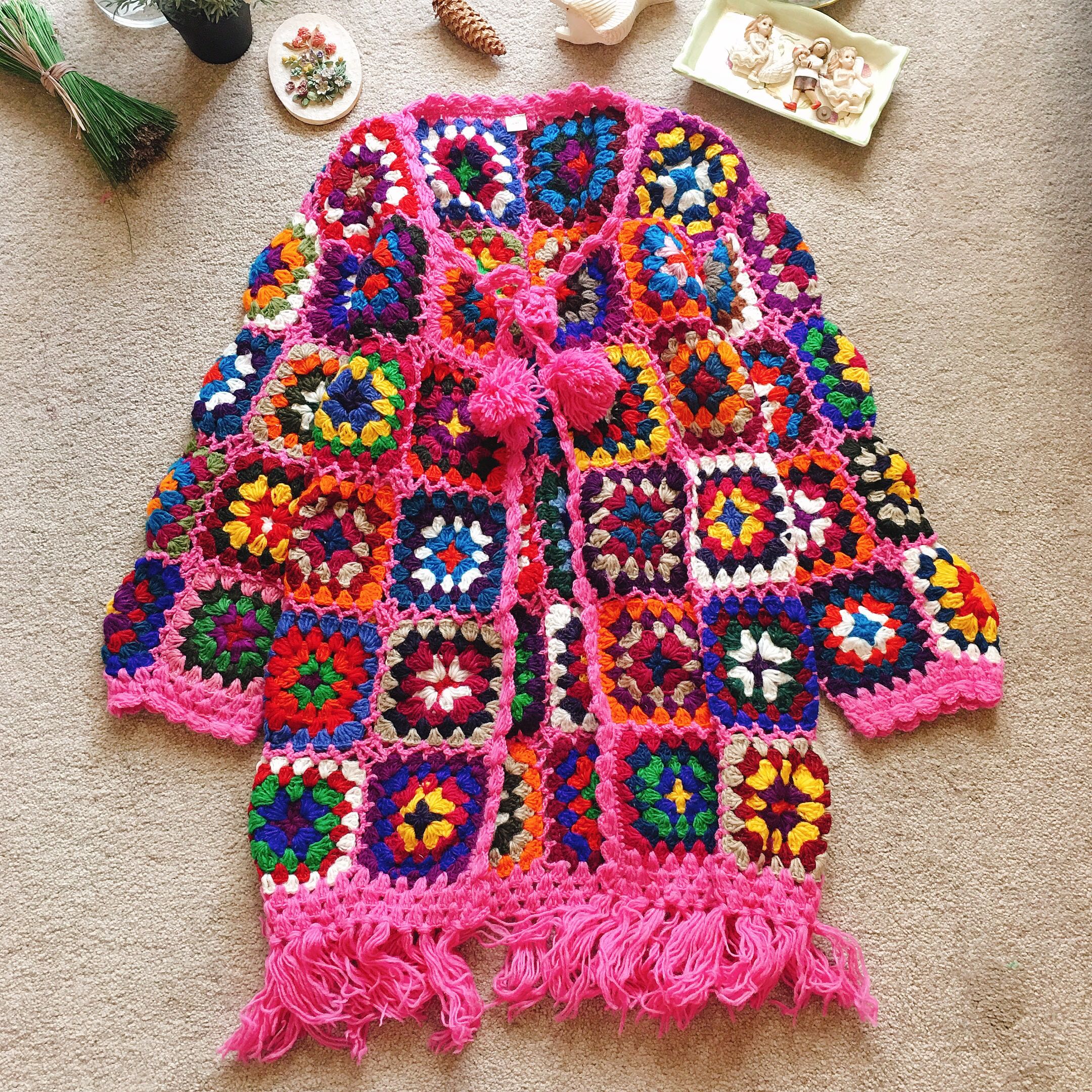 美国购回北欧民族彩虹编织几何流苏手工孤品毛衣