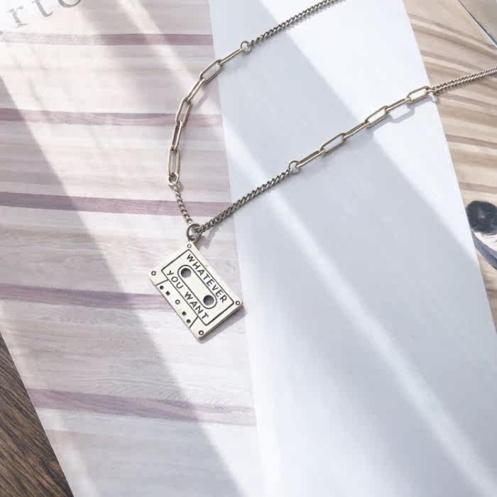 韩国东大门同款纯银录音带磁带吊坠毛衣ins复古项链