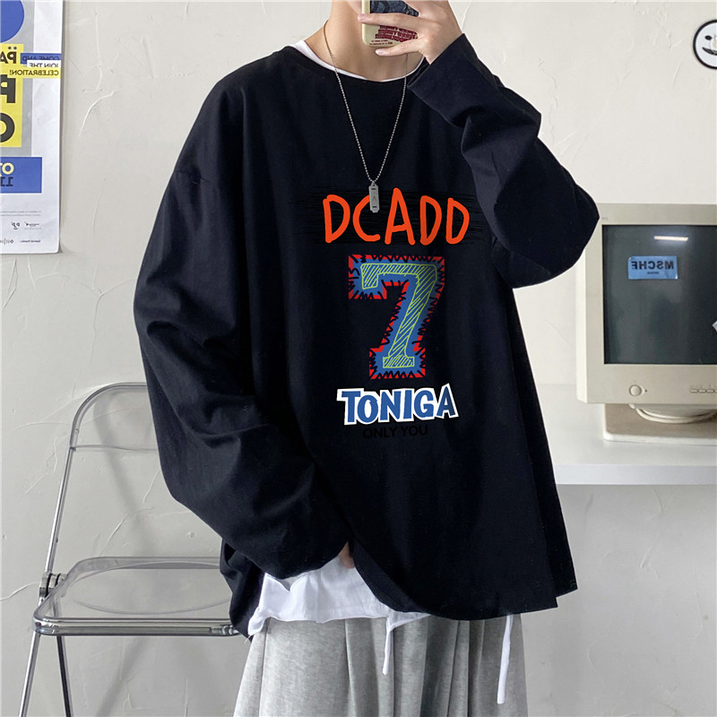 长袖T恤男士春秋季原宿风ins潮牌印花宽松百搭休闲纯棉潮流打底衫