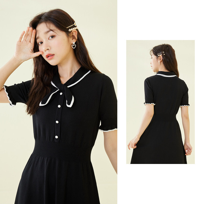 eland女装夏季甜美简约淑女气质针织收腰显瘦连衣裙