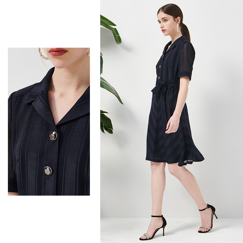 scofield女装春夏季纯色设计小众斜门襟系腰带连衣裙连衣裙