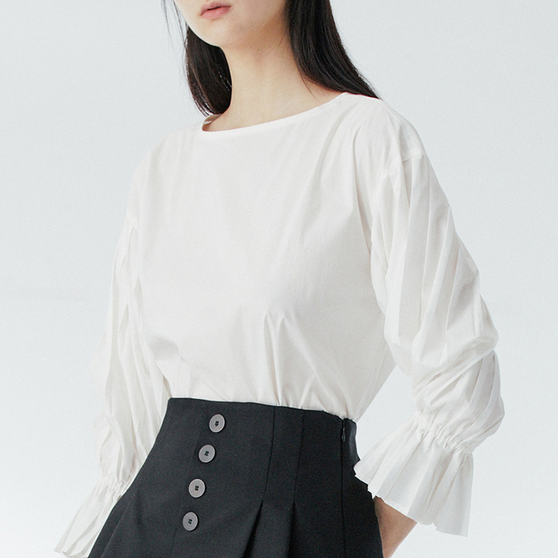 曼娅奴新款衬衣通勤宽松百褶袖口蓬蓬夏新款2020衬衫