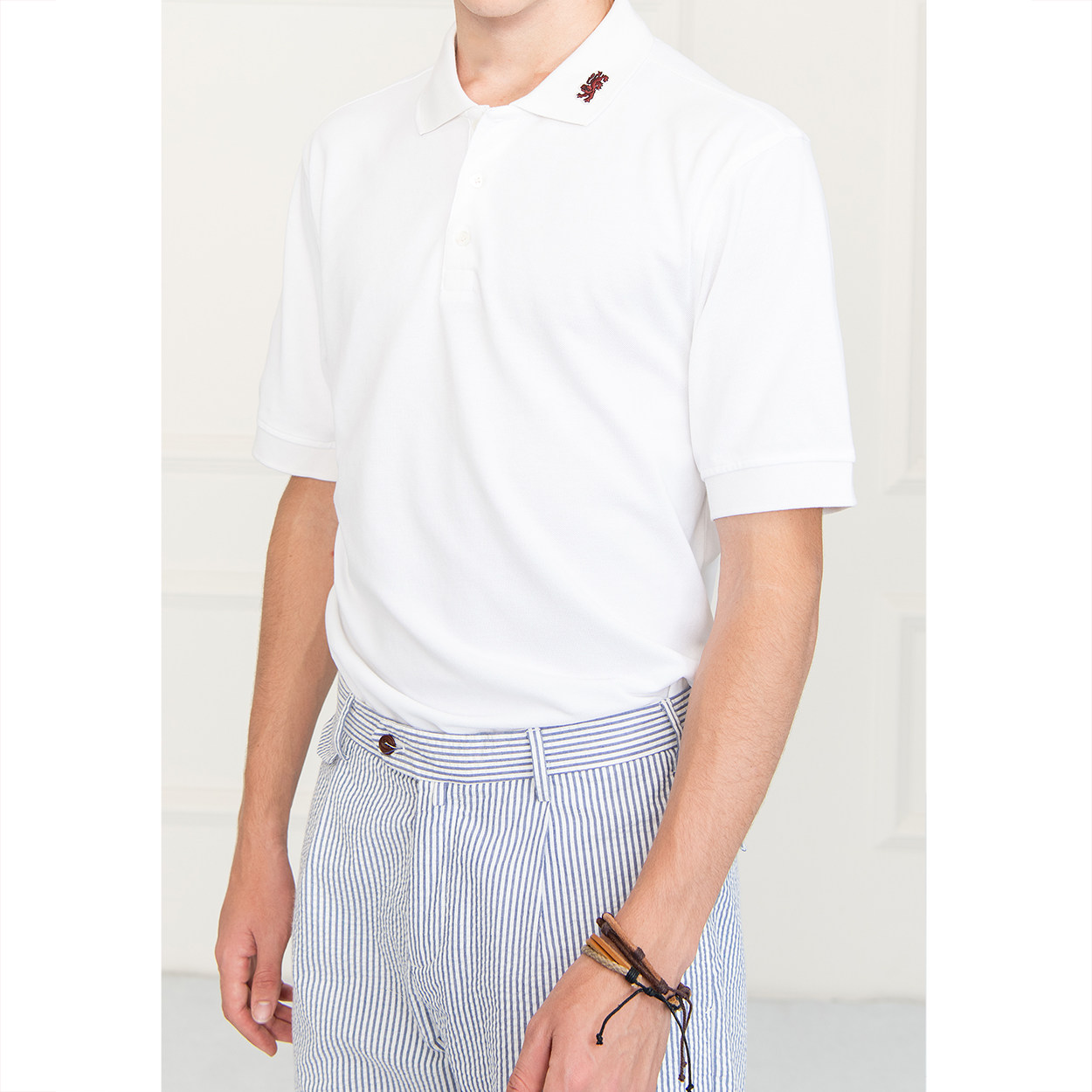 eraldo复古kc不对称刺绣点缀全棉珠地网眼休闲polo衫