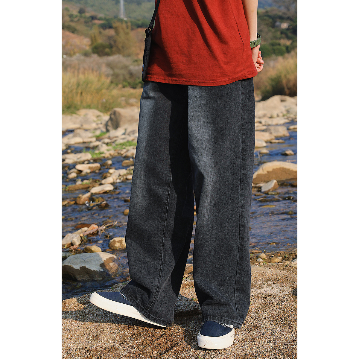 KOUEMGI空味 秋冬裤子男韩版潮流牛仔裤直筒休闲裤宽松阔腿裤百搭