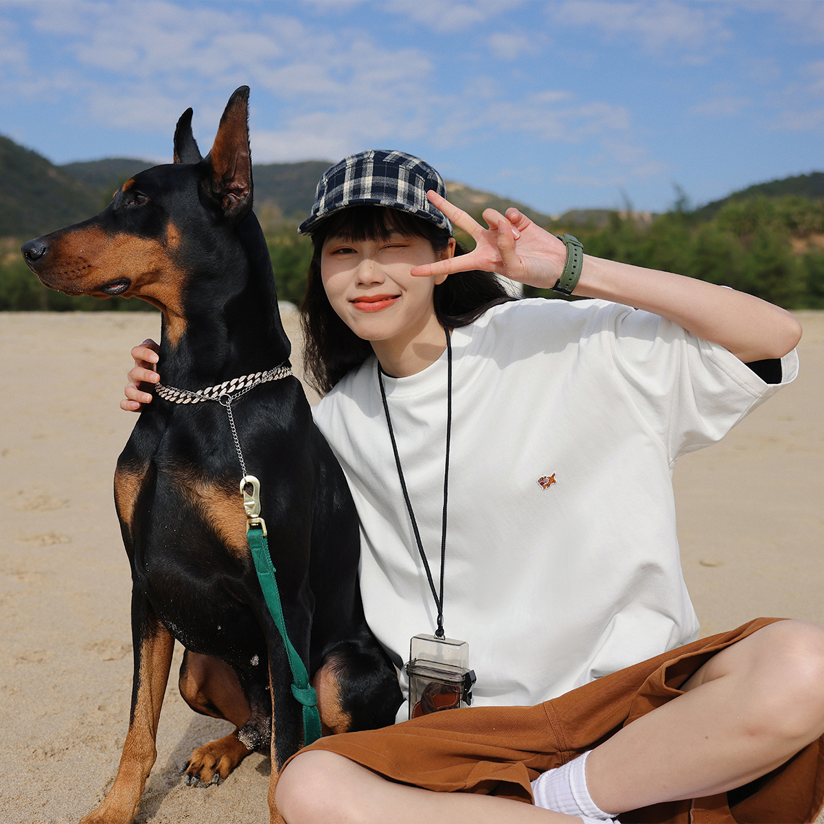 KOUEMGI空味 日系夏季纯棉短袖260g重磅t恤男宽松虎年刺绣体恤