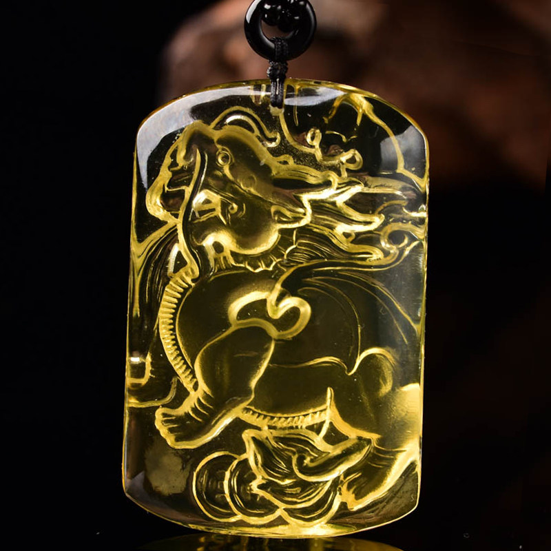 火麒麟黄水晶貔貅吊坠麒麟赐禄飞麟迎鸿饰品本命年项坠