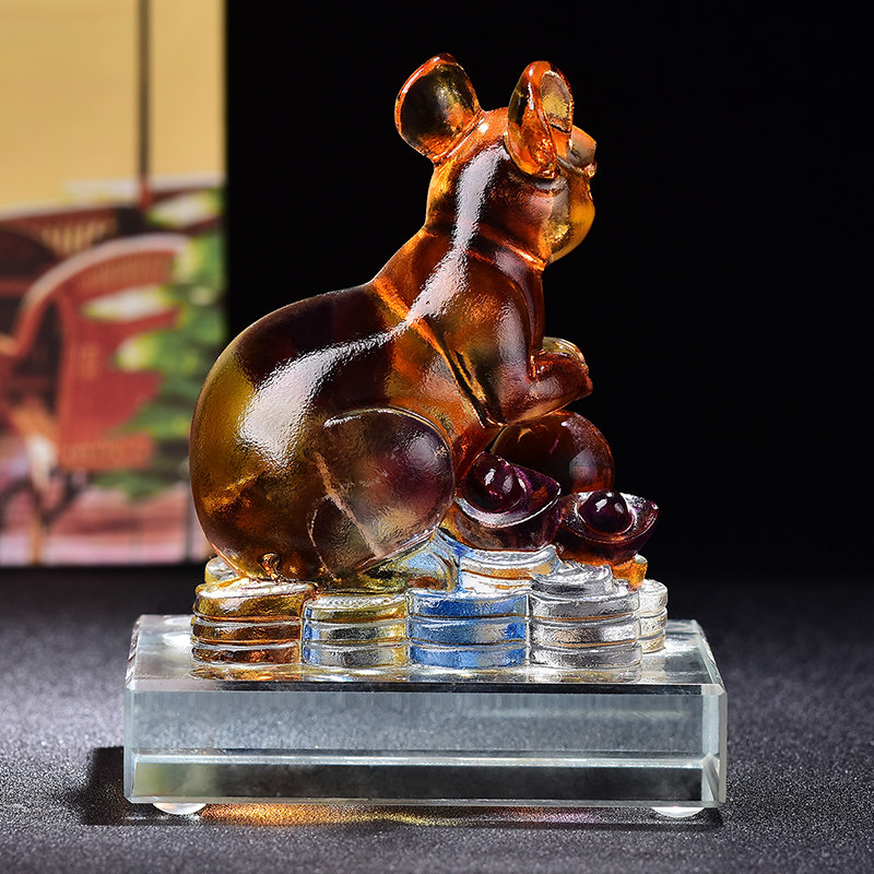 开光2021年灵鼠赐瑞琉璃摆件鼠型鼠形饰品饰物摆件