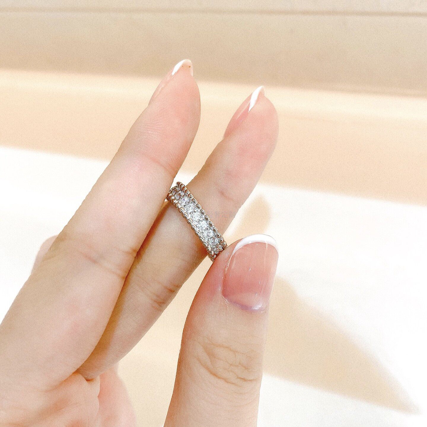 珠边排钻戒戒指纯银镀金情侣叠戴一圈钻石食指戒指