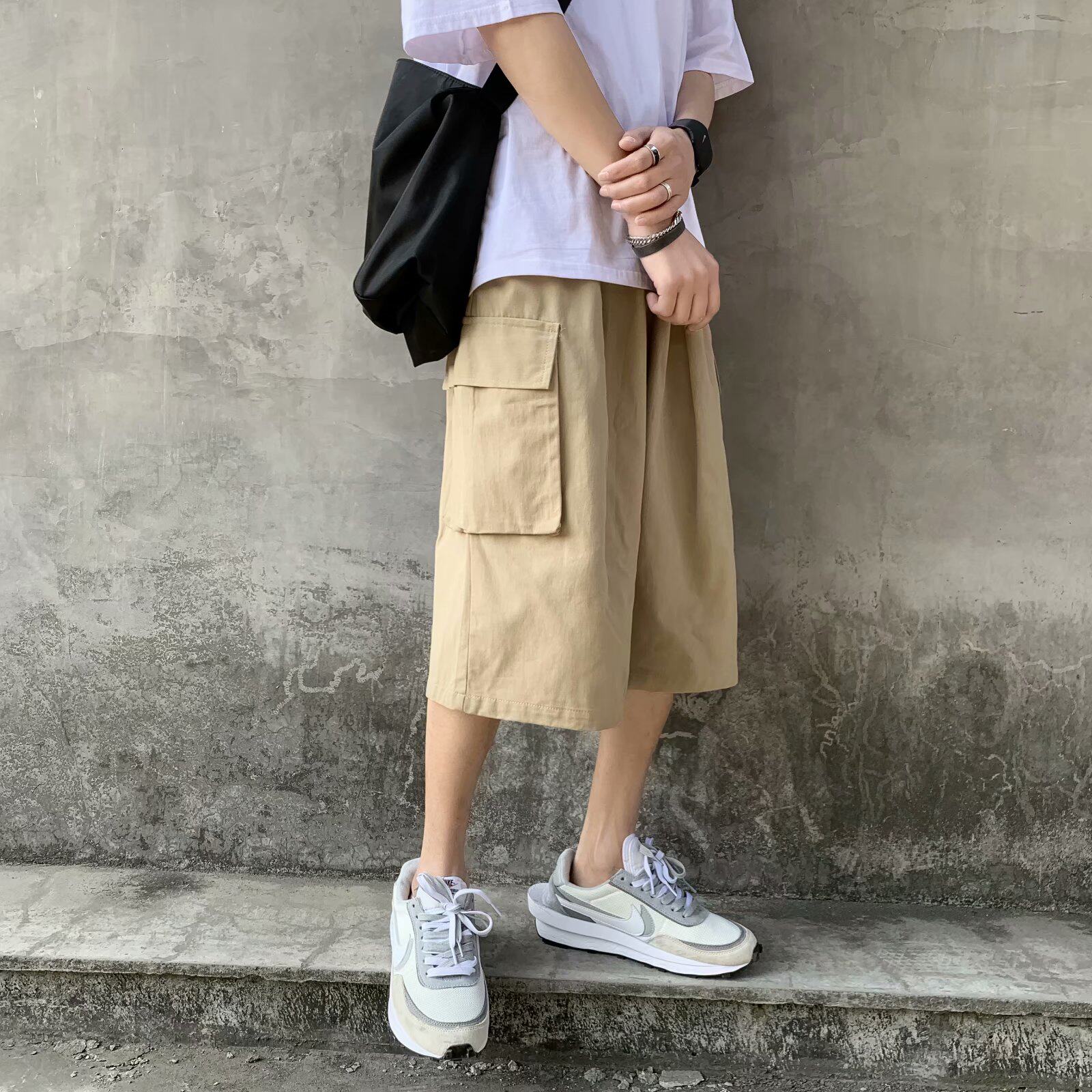 过膝短裤女宽松七分裤夏季薄款高腰显瘦工装裤子2020新款直筒百搭