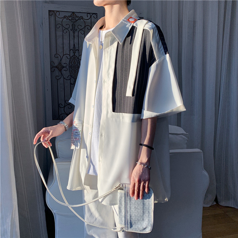 衬衫男夏季新款设计感小众短袖外套潮流休闲上衣夏天男装半袖衬衣