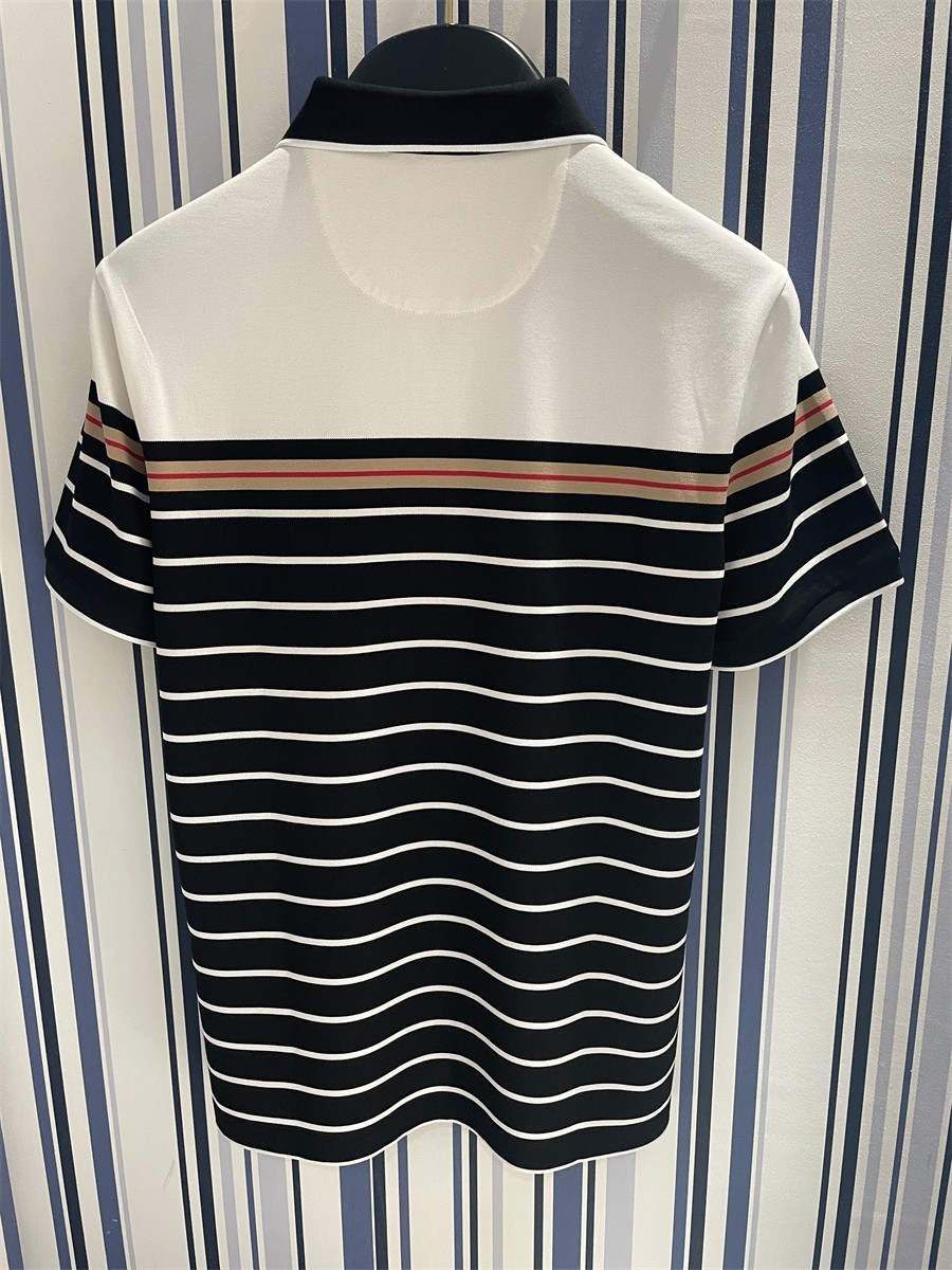 goodluck德国鲨鱼男装2022新款蚕丝翻领条纹短袖t恤