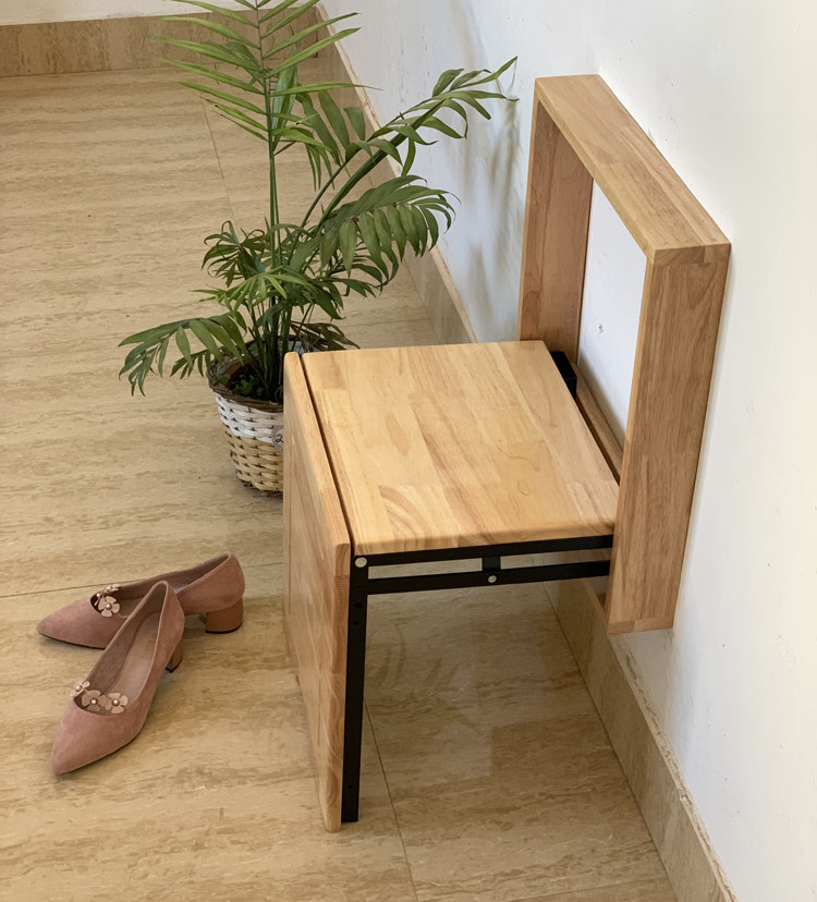 玄关折叠凳换鞋凳壁挂式实木脚凳进门穿鞋入户换鞋凳