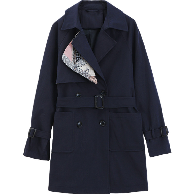 沫晗依美藏青青色风衣时尚高级质感2021秋季新款风衣