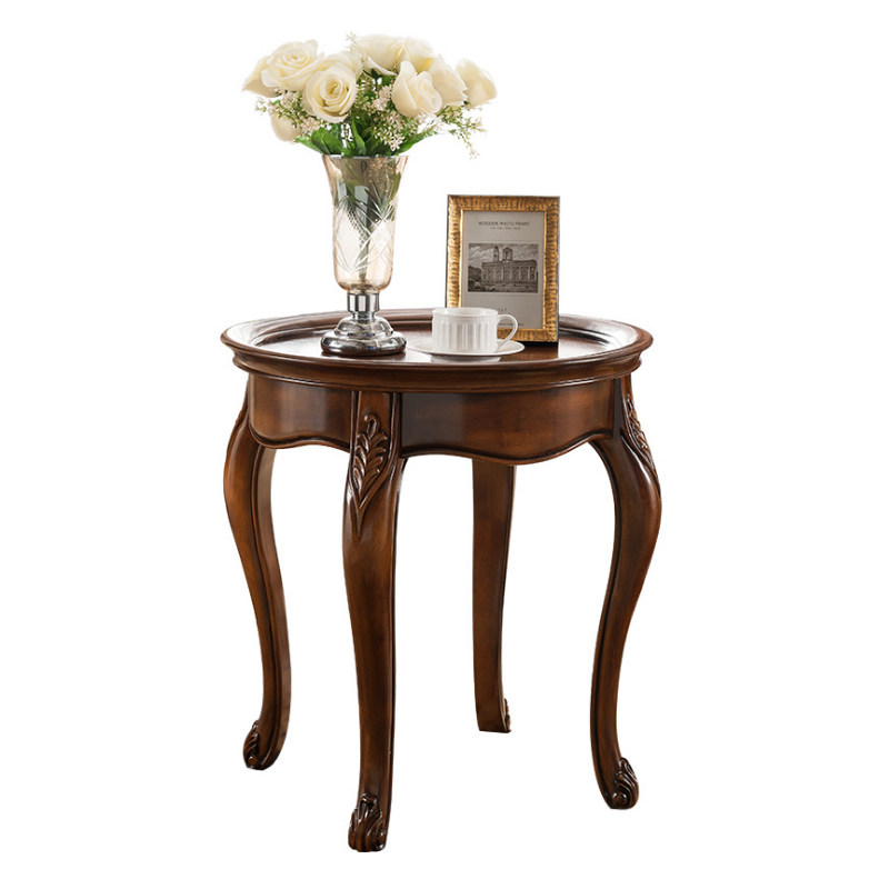 美式深色复古圆桌几小欧式休闲侧边沙发客厅角几