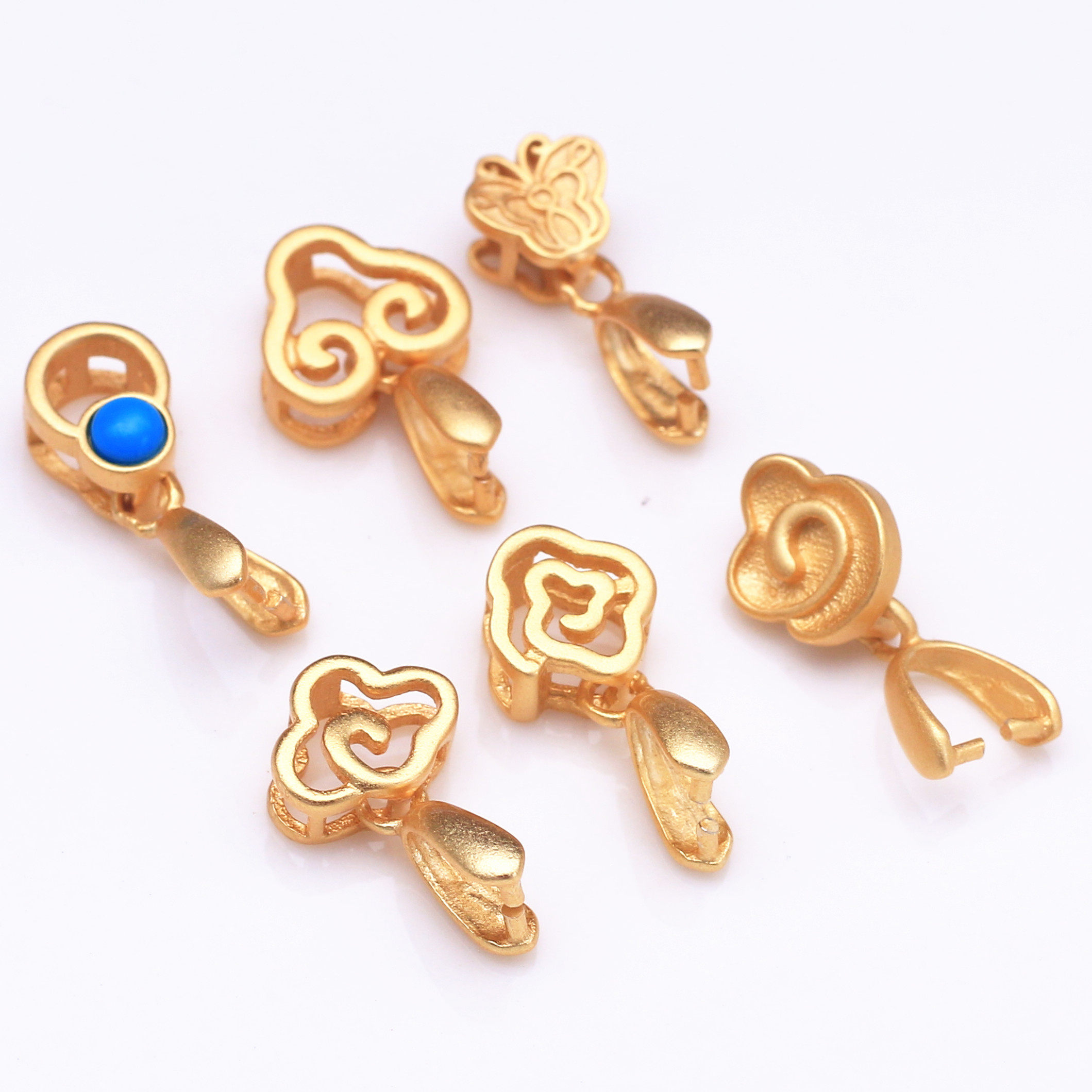 玉坠扣头祥云蝴蝶男女纯银夹扣扣子银镀吊坠扣