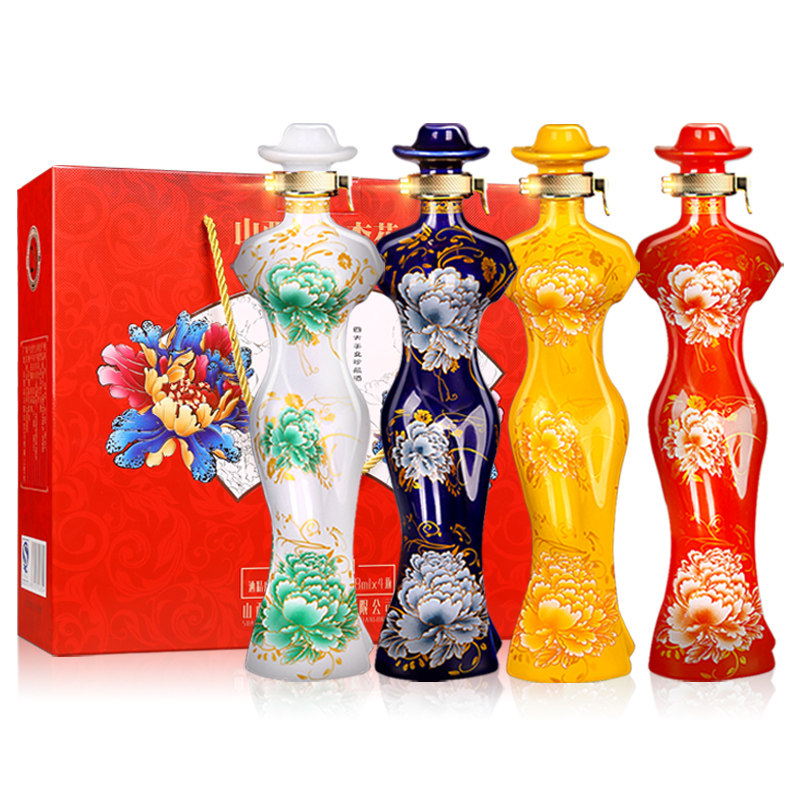 杏花古韵旗袍酒清香型原浆53度258ml4瓶礼盒白酒