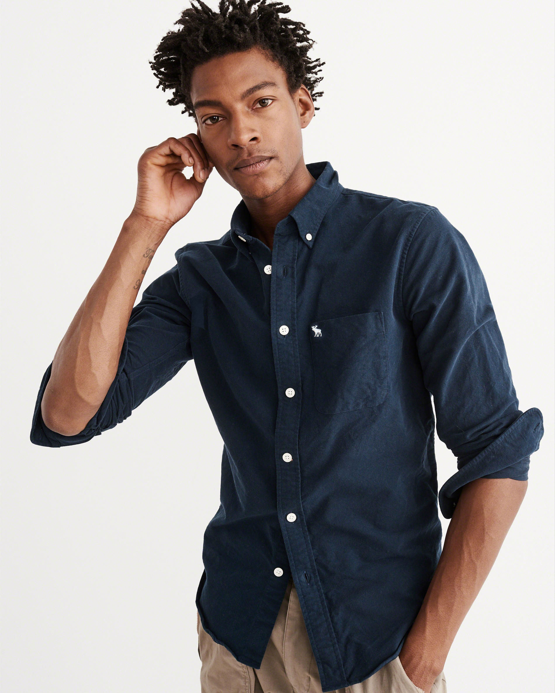 经典秋季净色上衣男装长袖衬衫af休闲商务正装简约牛津纺纯色衬衣