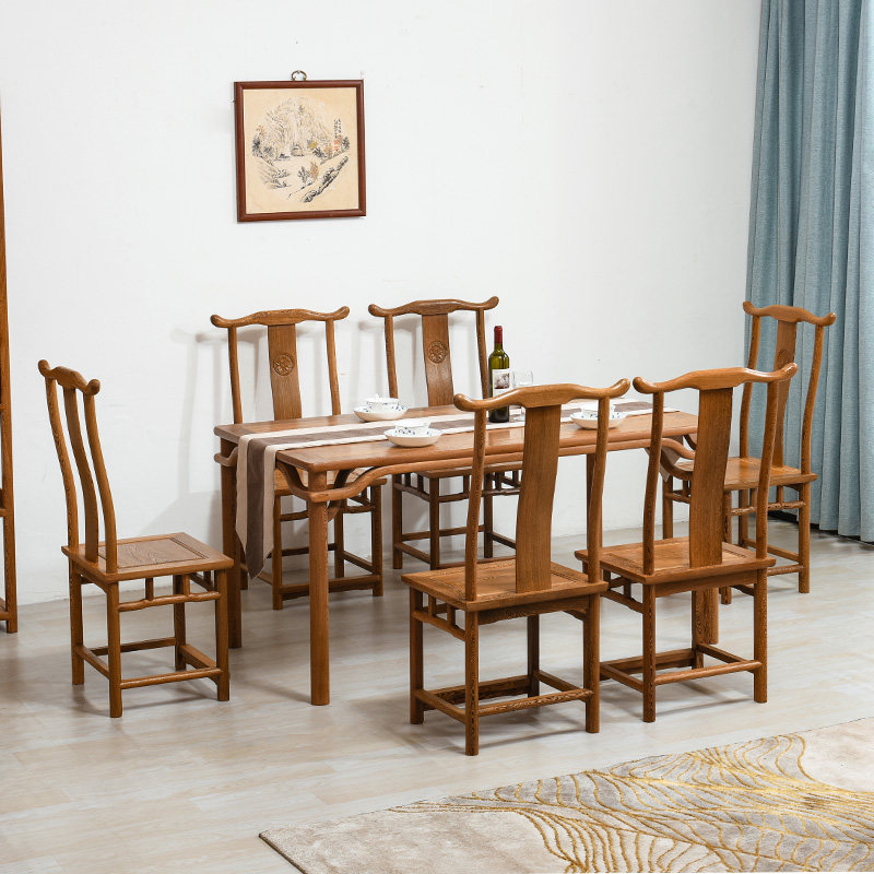 鸡翅木餐桌桌椅组合实木中式仿古长方形餐厅餐台餐桌