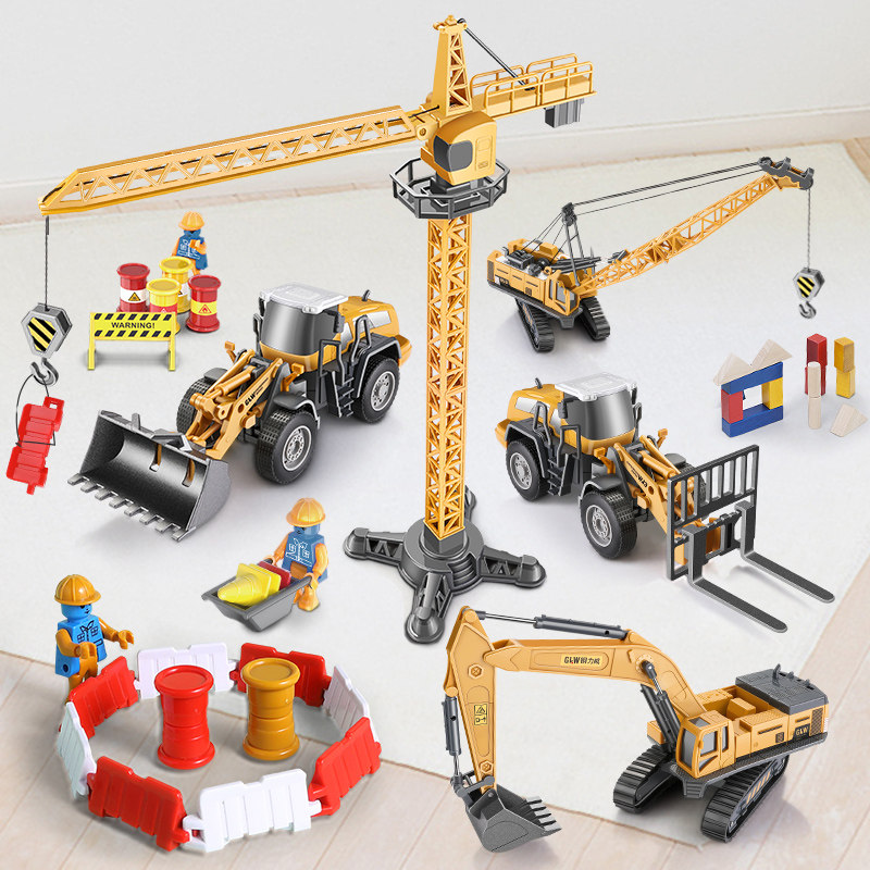 合金仿真挖掘机推挖土搅拌吊车小汽车儿童玩具车工程套装各类模型