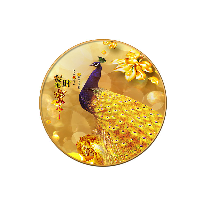 吉祥孔雀开屏凤凰挂画圆形装饰画玄关现代轻奢客厅现代装饰画