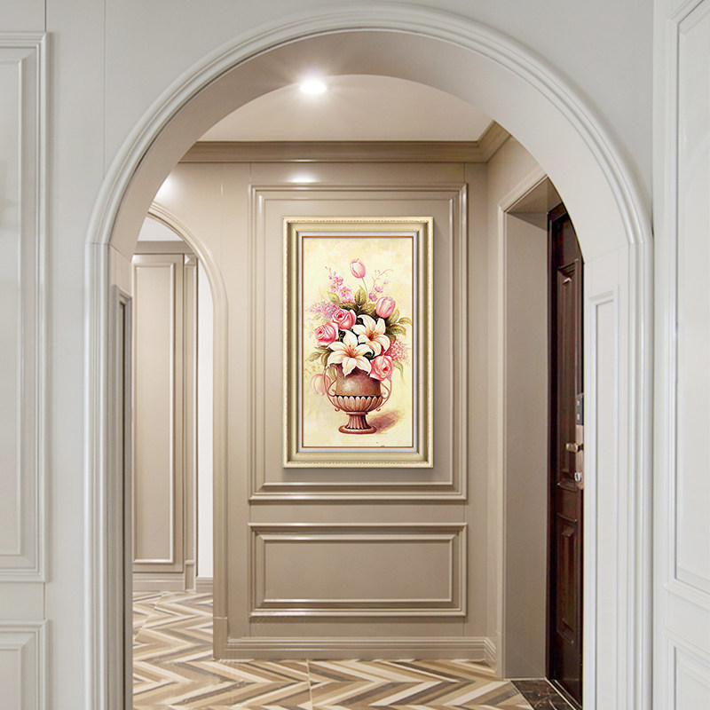 欧式壁画玄关复古装饰画进户门走廊过道竖版门口现代装饰画