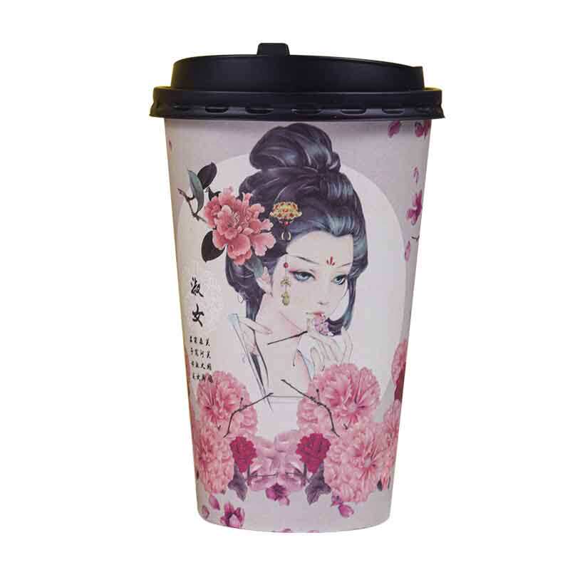 懒萌杯加厚350克热饮杯奶茶杯单淋膜一次性杯子500ml纸杯