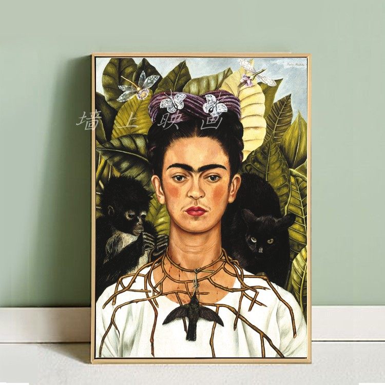 戴着荆棘项链蜂鸟自画像fridakahlo弗里达装饰画拉丁现代装饰画