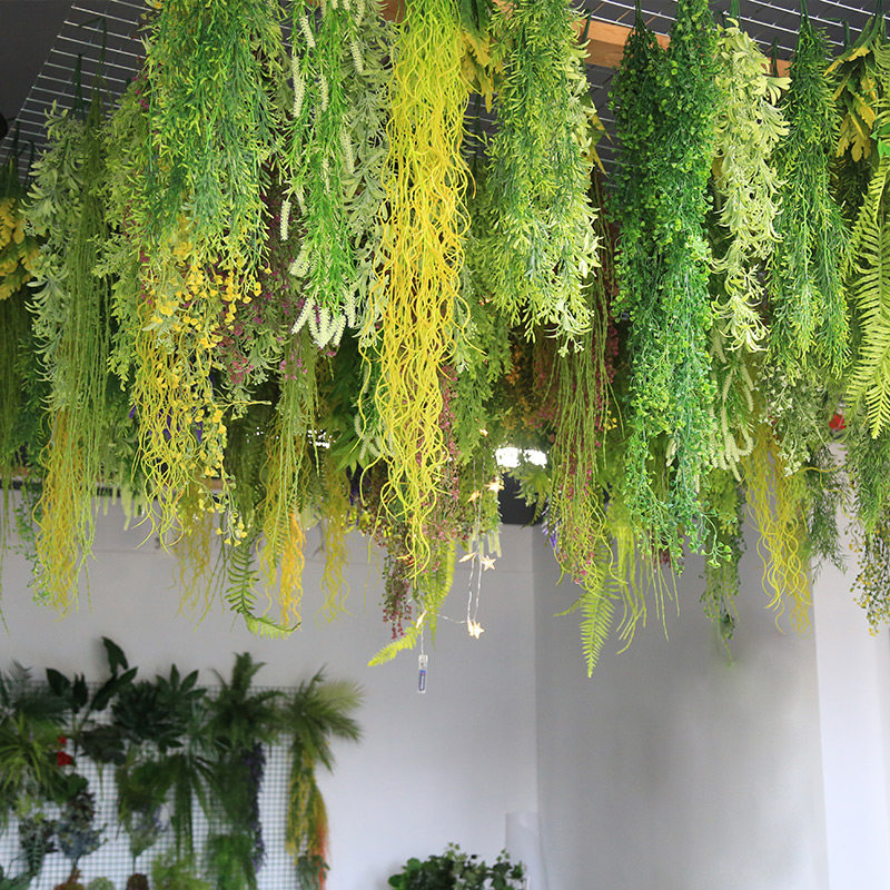 吊顶绿植装饰花藤藤条花墙商场橱窗室内大型仿真绿植