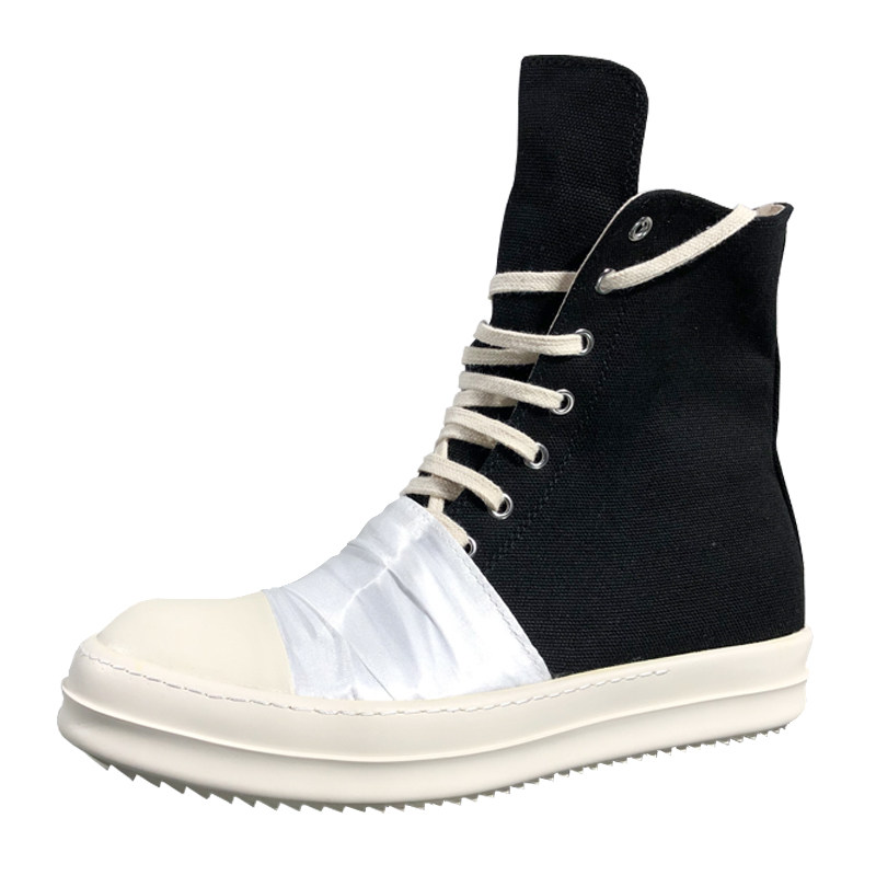 ro布情侣ins网红板鞋情侣褶皱高帮帆白色系带高帮鞋