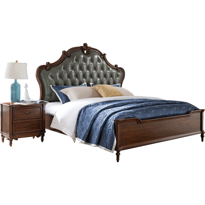 威灵顿现代轻奢真皮床美式乡村实木床简美别墅主卧双人床a60318