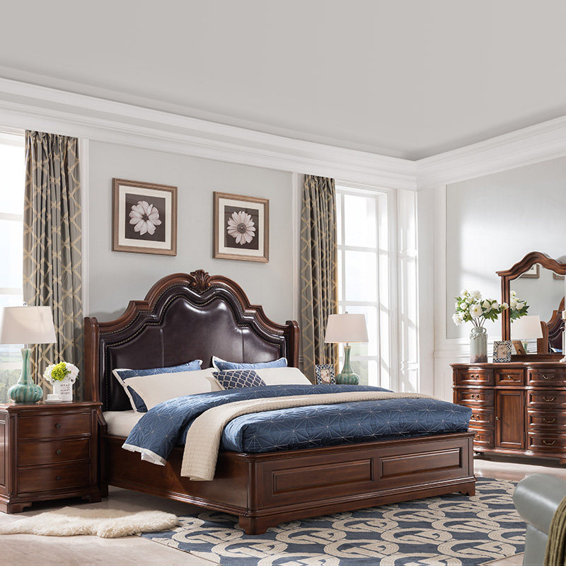 威灵顿 美式实木床现代简美真皮床简约轻奢乡村主卧双人床a603-28