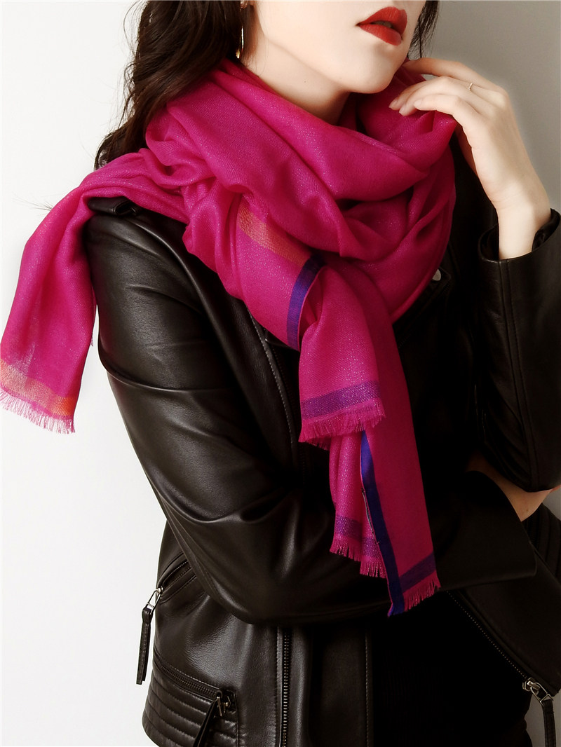 气质玫红高定配色肤色白围起来好看山羊绒围巾围巾