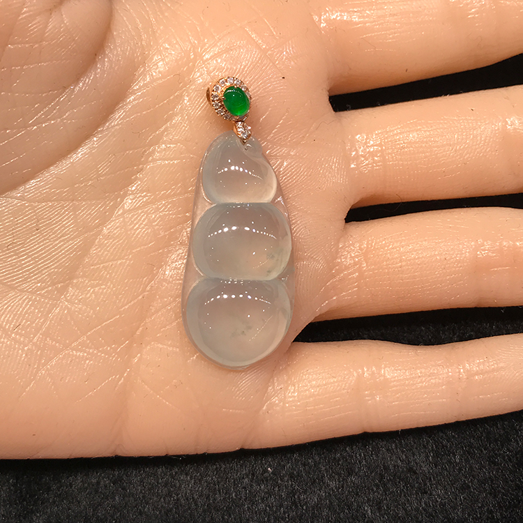 定制翡翠huajade天然缅甸货冰种福豆阳绿顶珠镶项链颈饰