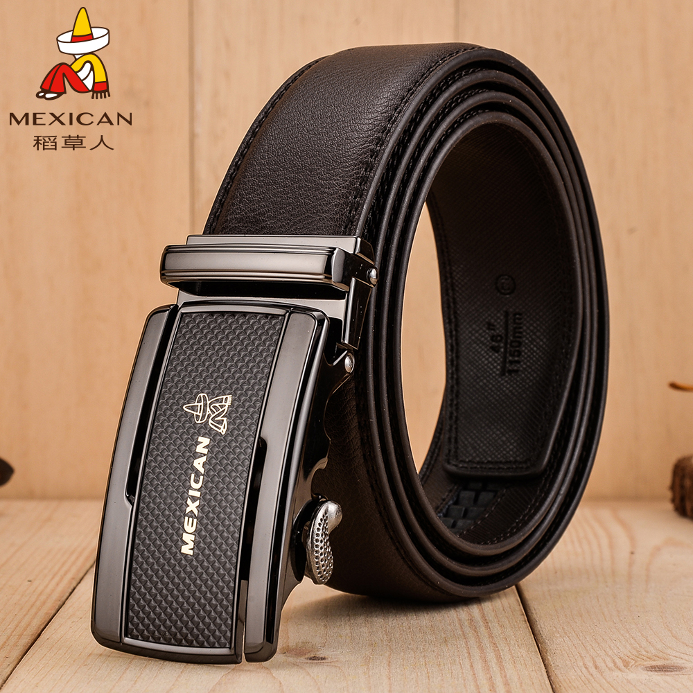 稻草人皮带男士自动扣真皮牛皮腰带男式棕色软皮商务百搭青年裤带