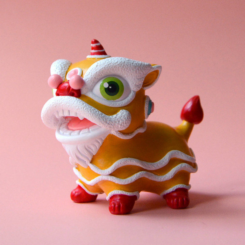 中国风可爱舞狮摆件小卧室桌面装饰创意车载饰品生日礼物国潮手办