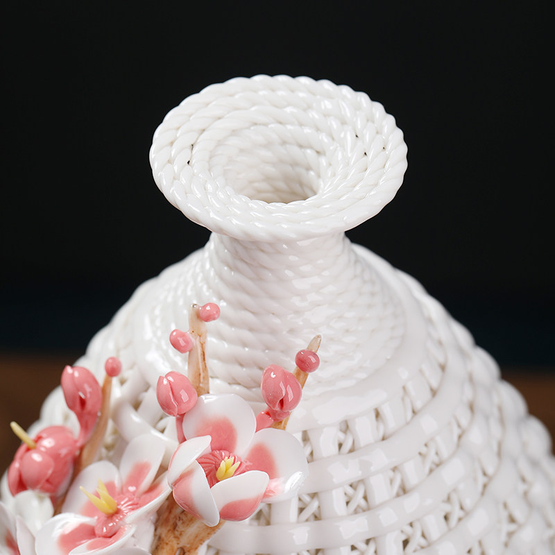 东方泥土陶瓷传统手工捏花花瓶摆件家居电视柜装饰品花瓶