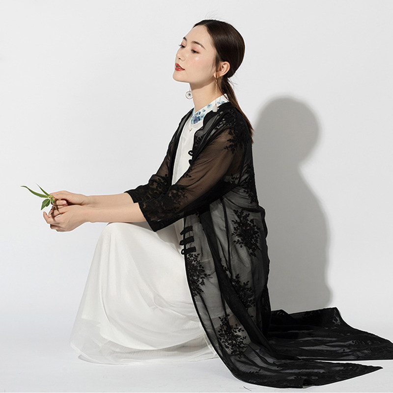 中国中式披肩夏披肩外披女薄款国风开衫女外搭穿款蕾丝衫