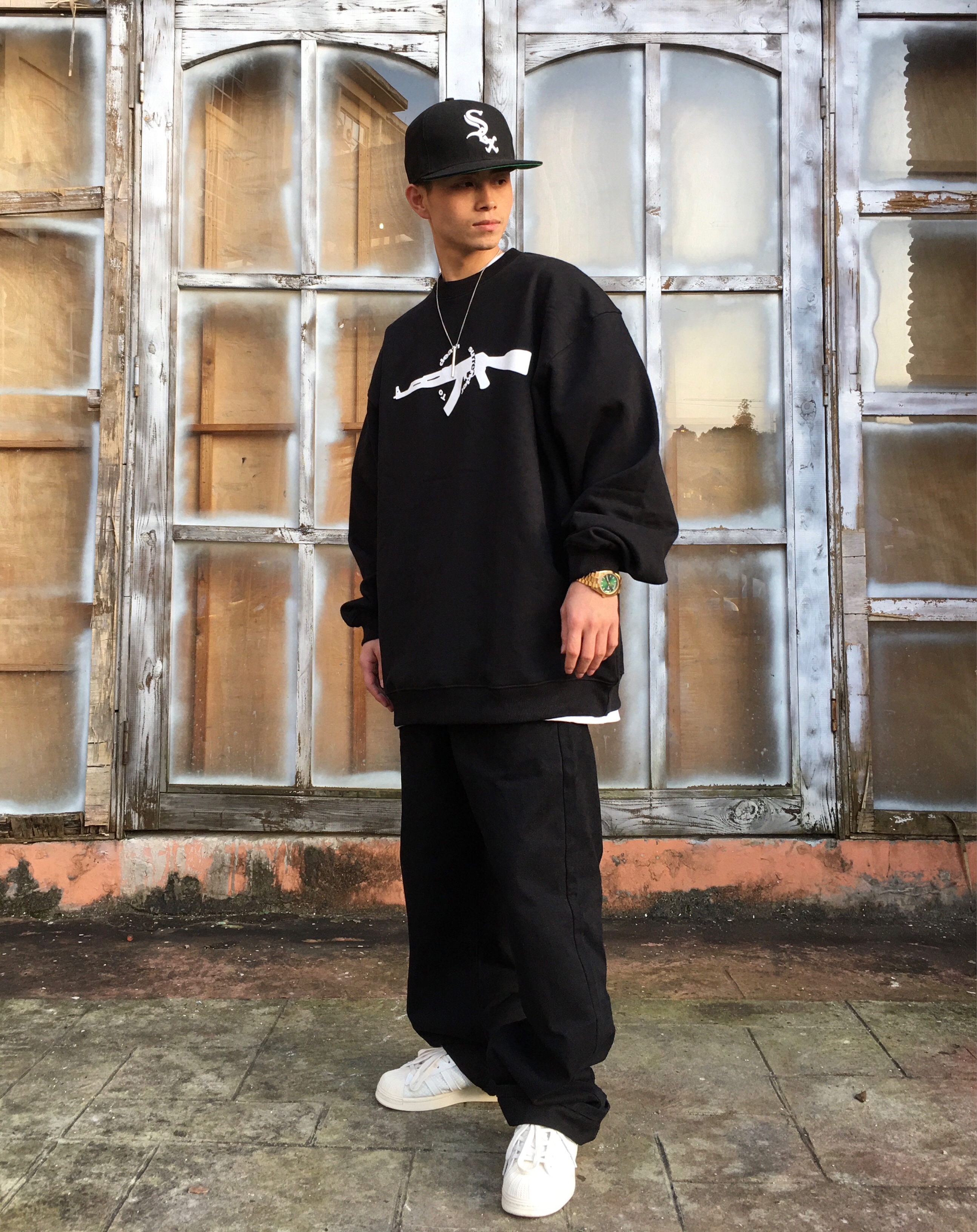 原创oversizeak47至死不屈hiphop宽松大码oldschool加绒套头卫衣