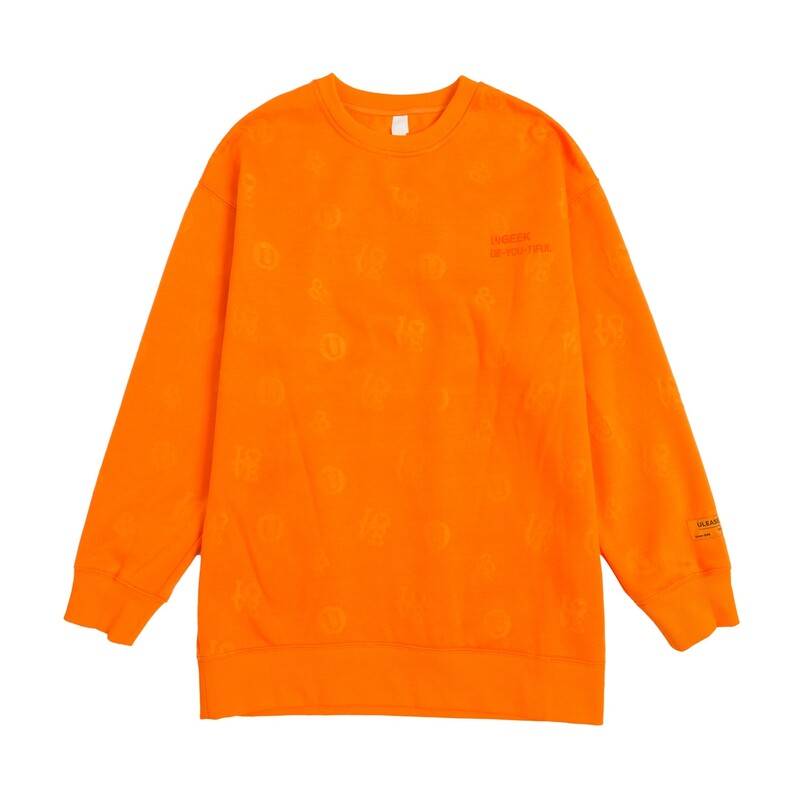 uti尤缇2021冬季新款套头长袖微开叉上衣橘色毛绒字母印花卫衣女