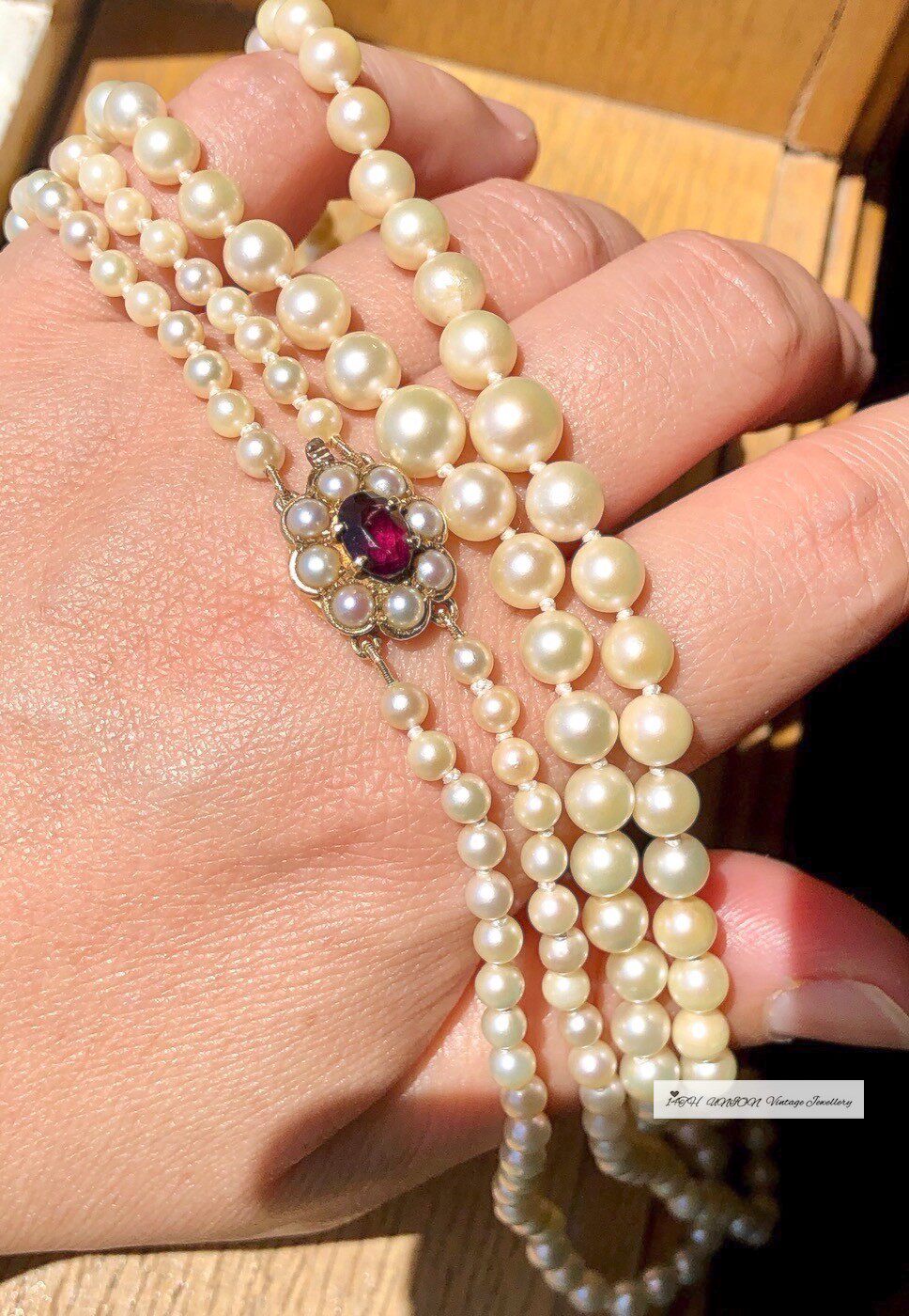 英国爱德华时期古董天然海水珍珠紫晶9k黄金花颈饰