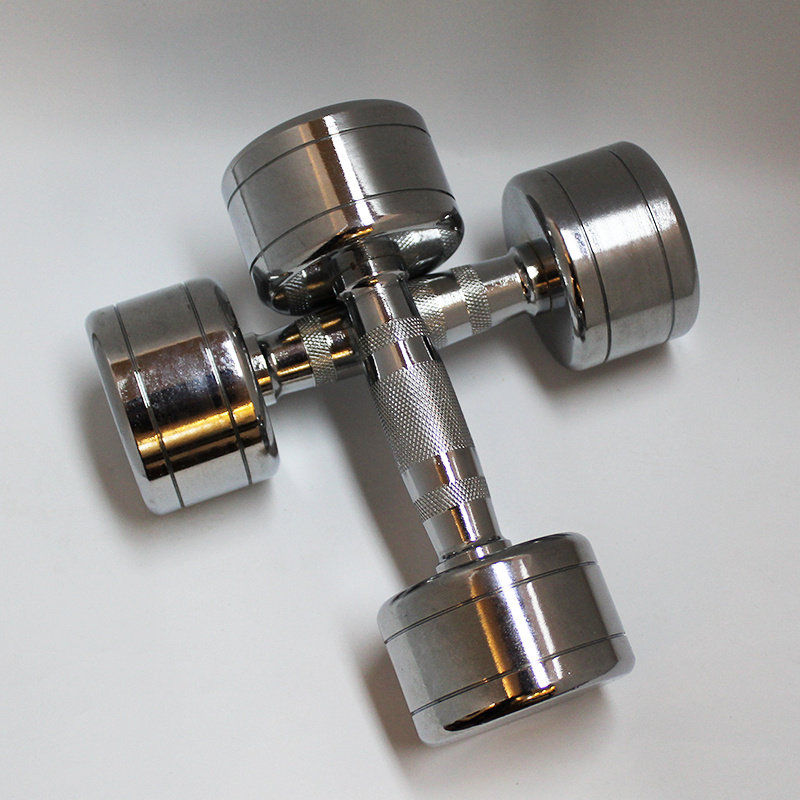 纯钢电镀哑铃男士健身器材家用50公斤不锈钢实心钢制哑铃