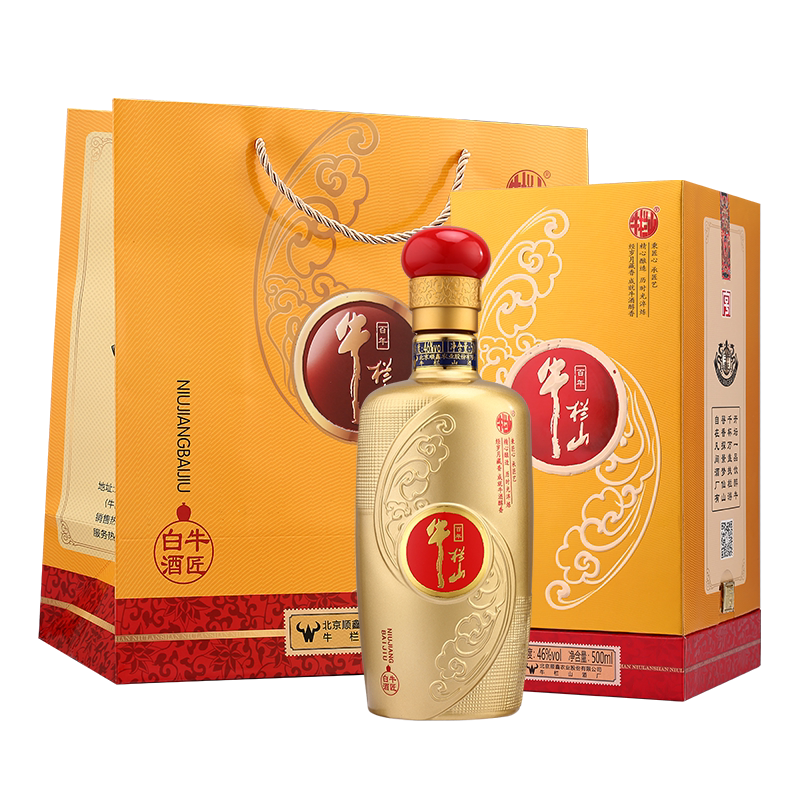 百年年北京牛栏山46度牛匠金匠500ml浓香香型礼盒白酒