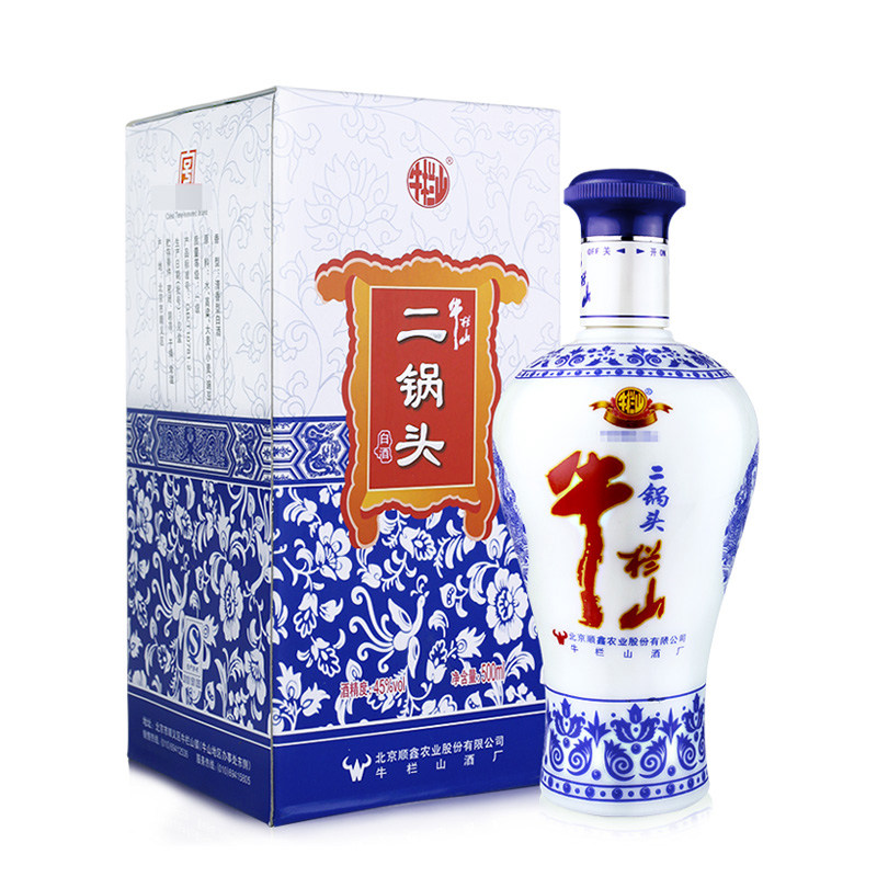 百年北京牛栏山二锅头蓝花瓷老酒45度清香型500ml*2瓶盒装 白酒