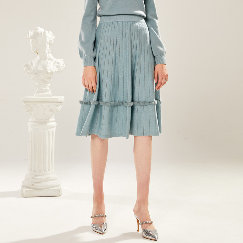 新款koradior拉珂蒂高腰a字裙女羊毛针织半身长裙2021年春季