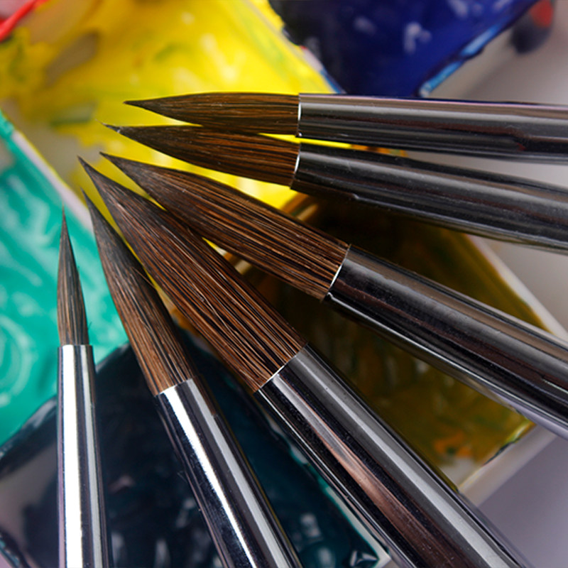 水彩颜料画笔套装6支尖头专用用笔动物毛水彩水粉