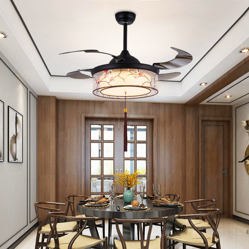 新中式吊扇电风扇led吊灯餐厅古典仿古客厅风扇吊扇