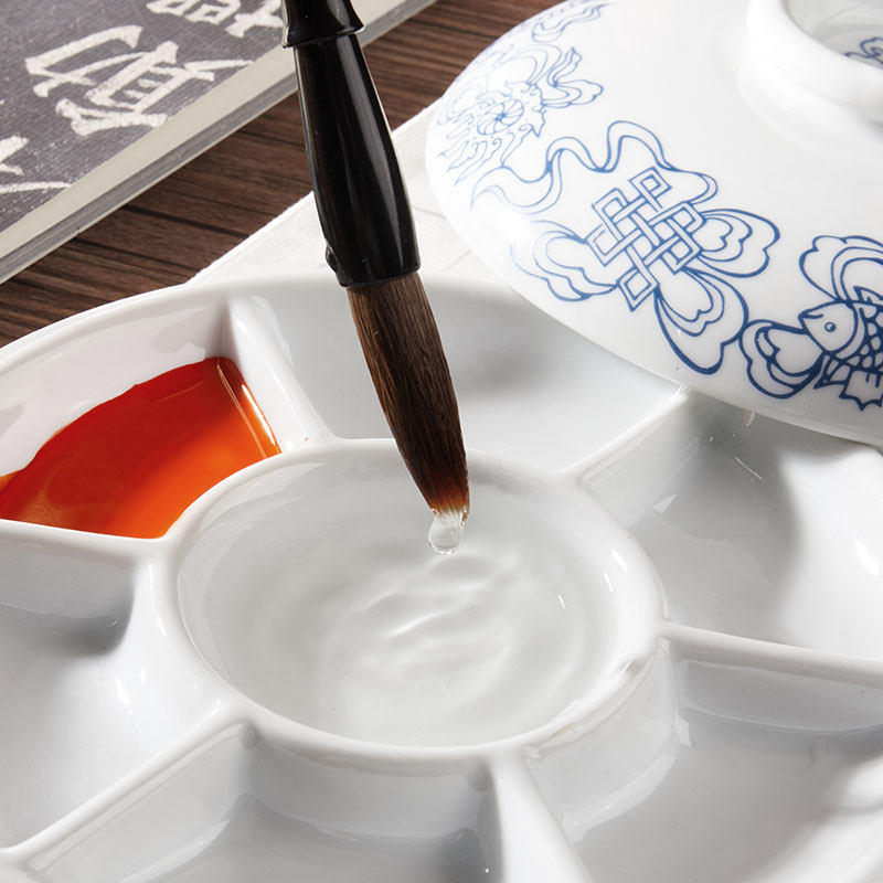 青花瓷颜料国画梅林笔多功能专用防漏调色大号八宝调色盒