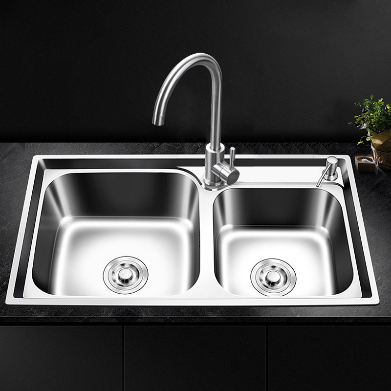 洗菜不锈钢厨房水槽双槽套餐一体加厚家用菜盆水槽套餐