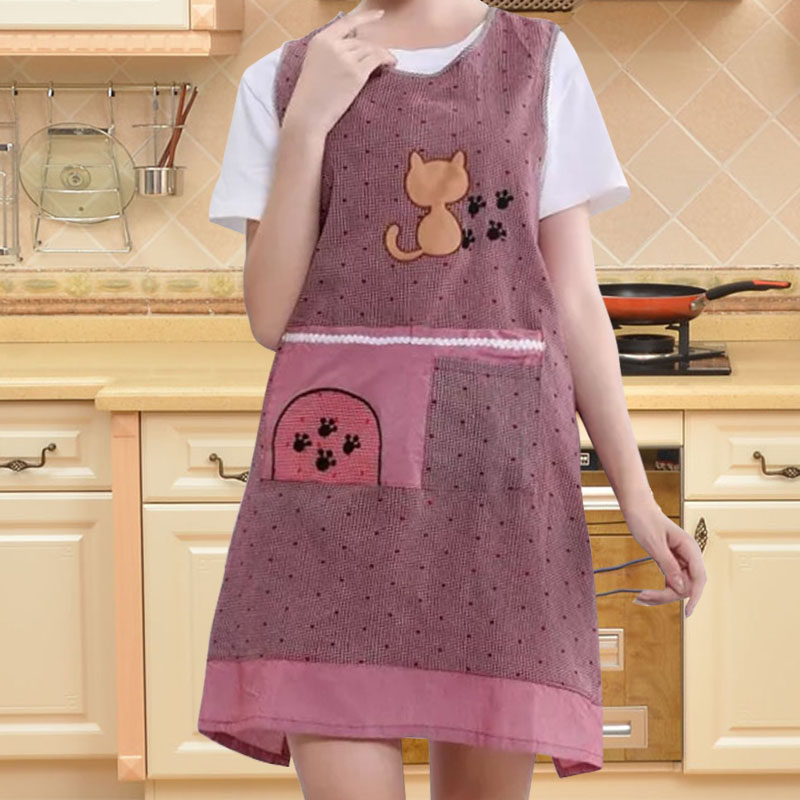 马甲背心围裙女时尚家用可爱背心式厨房透气加长加大口袋工作围腰