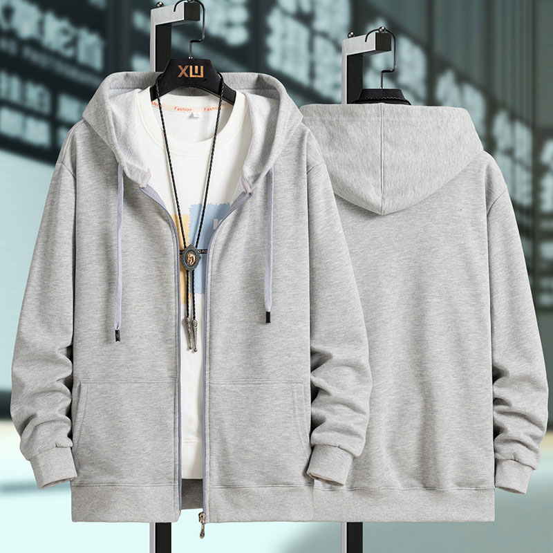 春秋季纯棉开衫连帽卫衣男胖子宽松拉链外套加肥加大码休闲上衣服